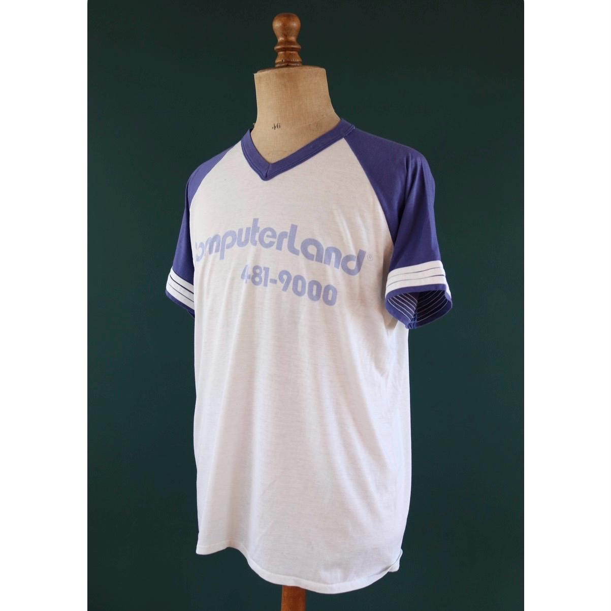 Vintage 1980s computerland t shirt - ringer tee - sportswear - 46” chest