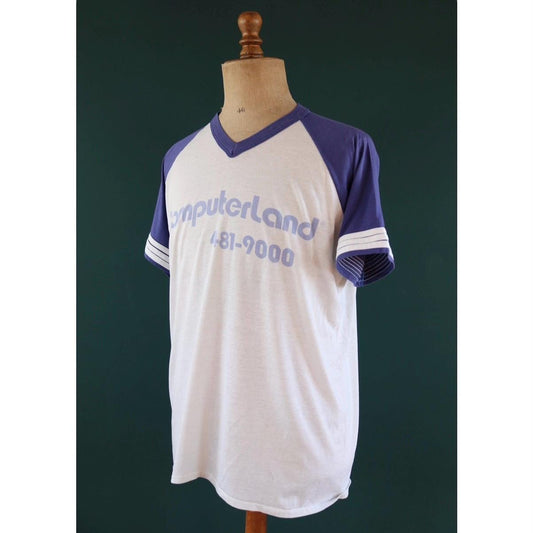 Vintage 1980s computerland t shirt - ringer tee - sportswear - 46” chest