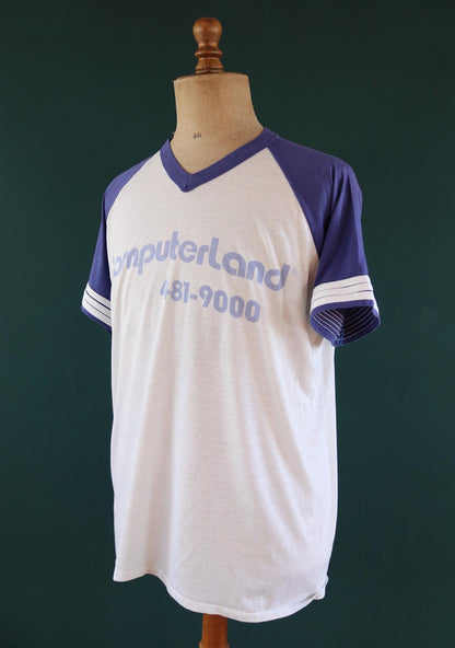 Vintage 1980s computerland t shirt - ringer tee - sportswear - 46” chest