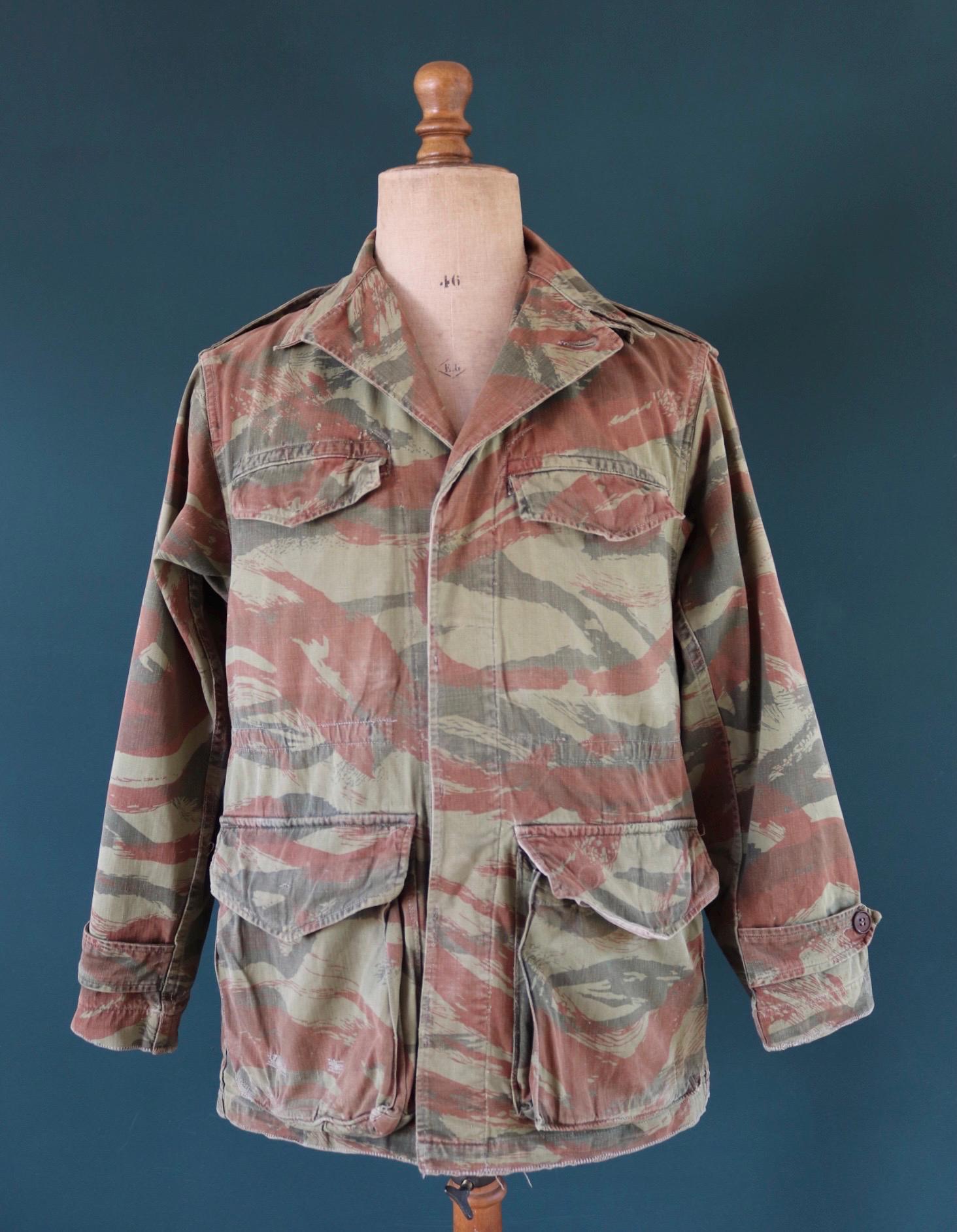 Vintage 1960s French lizard camo M47 TAP jacket - herringbone cotton - military workwear - 41" chest