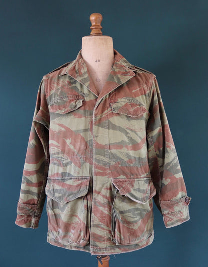 Vintage 1960s French lizard camo M47 TAP jacket - herringbone cotton - military workwear - 41" chest