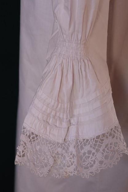 Antique 1800s Victorian white cotton nightgown - vintage 1900s dress - cottagecore - handmade lace - 48” chest