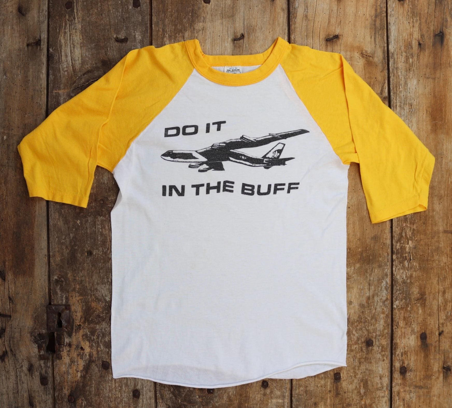 Vintage 1980s baseball t shirt - single stitch - do it in the buff print - 33” chest