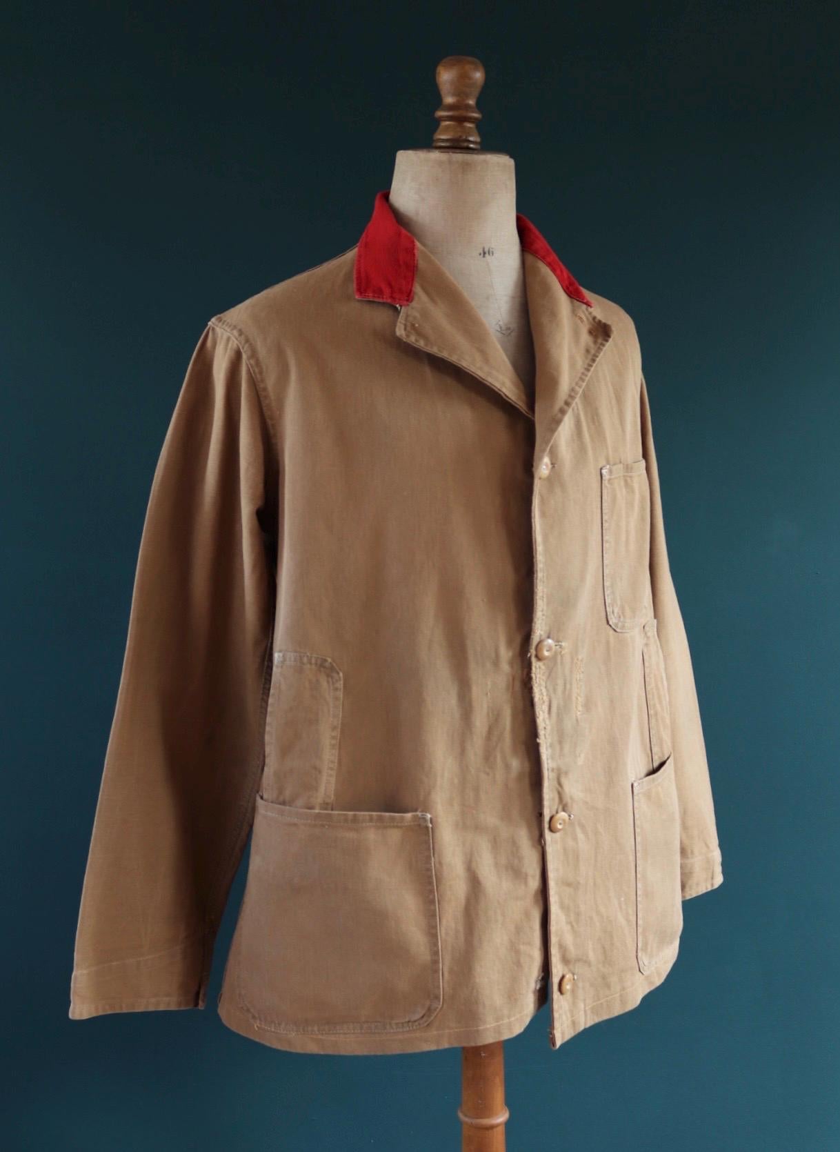 Vintage 1940s British workwear jacket - brown cotton twill - factory coat - shop overalls - 44” chest