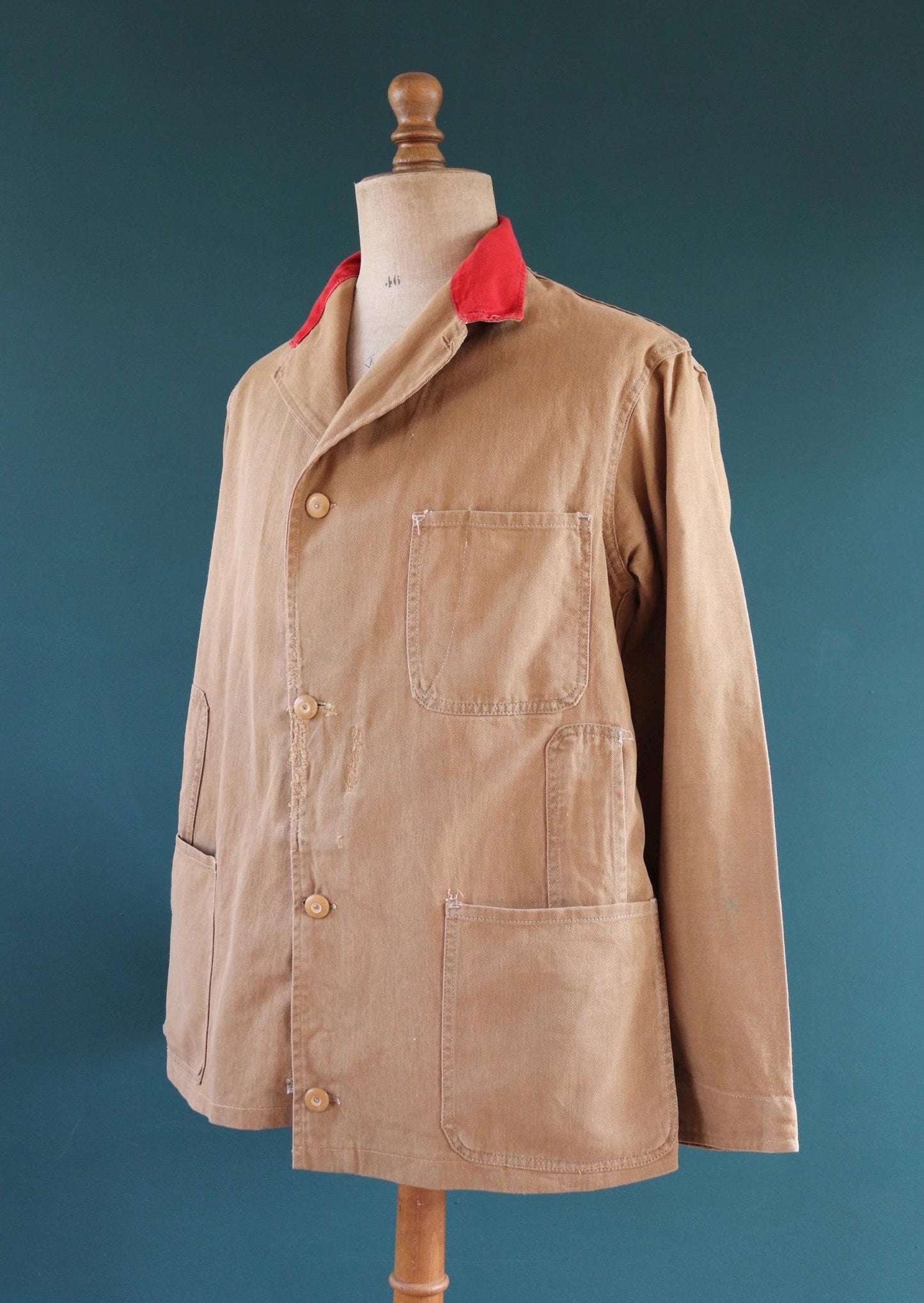 Vintage 1940s British workwear jacket - brown cotton twill - factory coat - shop overalls - 44” chest