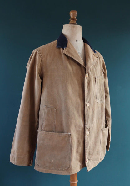 Vintage 1940s British workwear jacket - brown cotton twill - factory coat - shop overalls - 45” chest