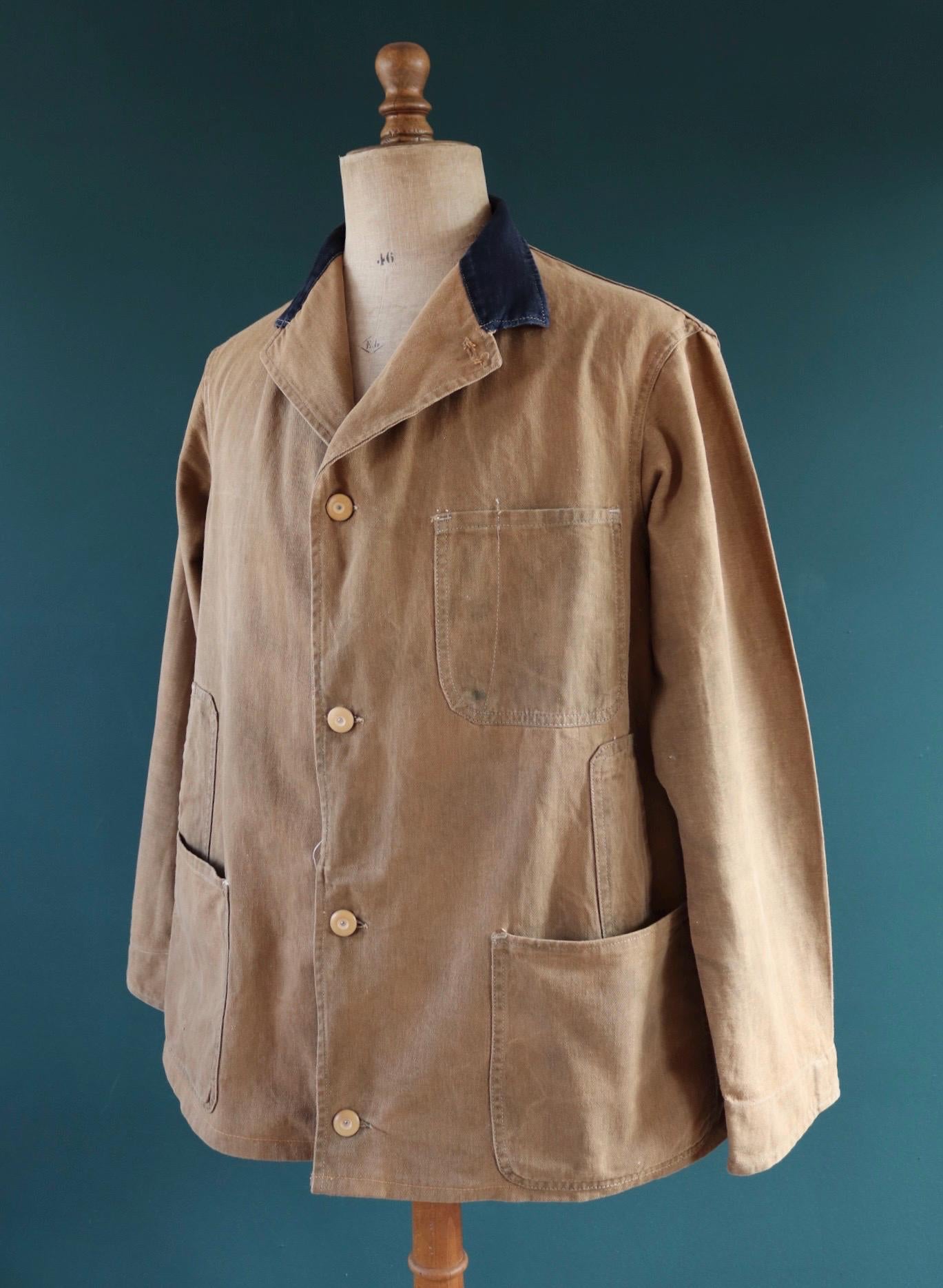 Vintage 1940s British workwear jacket - brown cotton twill - factory coat - shop overalls - 45” chest