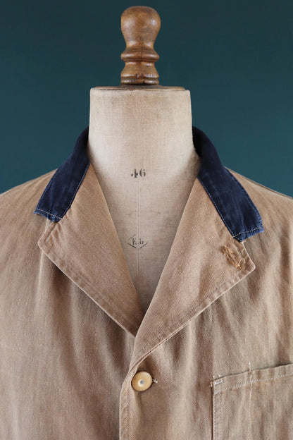 Vintage 1940s British workwear jacket - brown cotton twill - factory coat - shop overalls - 45” chest