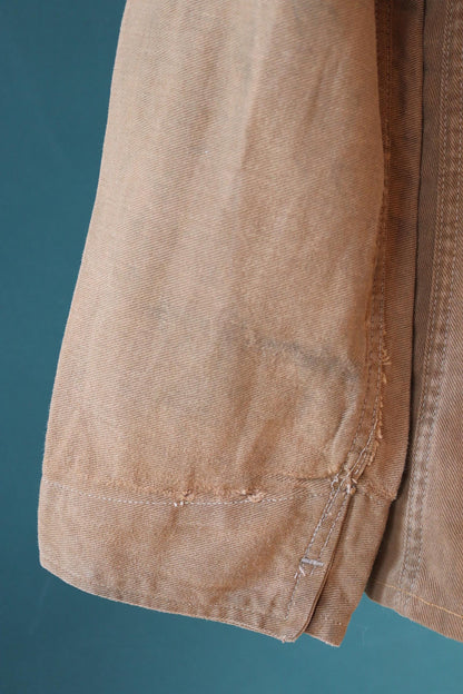 Vintage 1940s British workwear jacket - brown cotton twill - factory coat - shop overalls - 45” chest