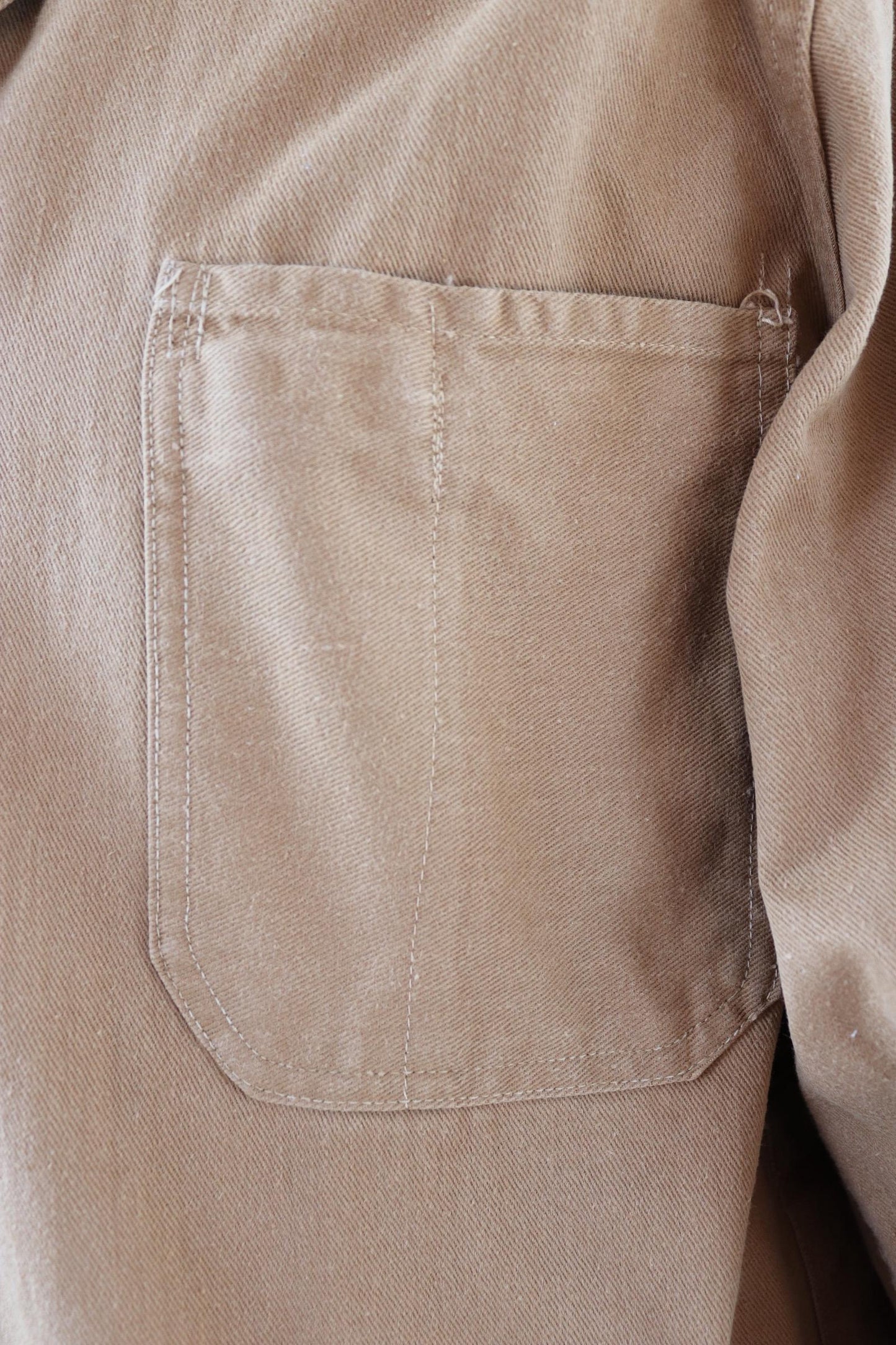 Vintage 1950s British workwear overalls - long brown cotton twill chore jacket - factory chore coat - 46” chest