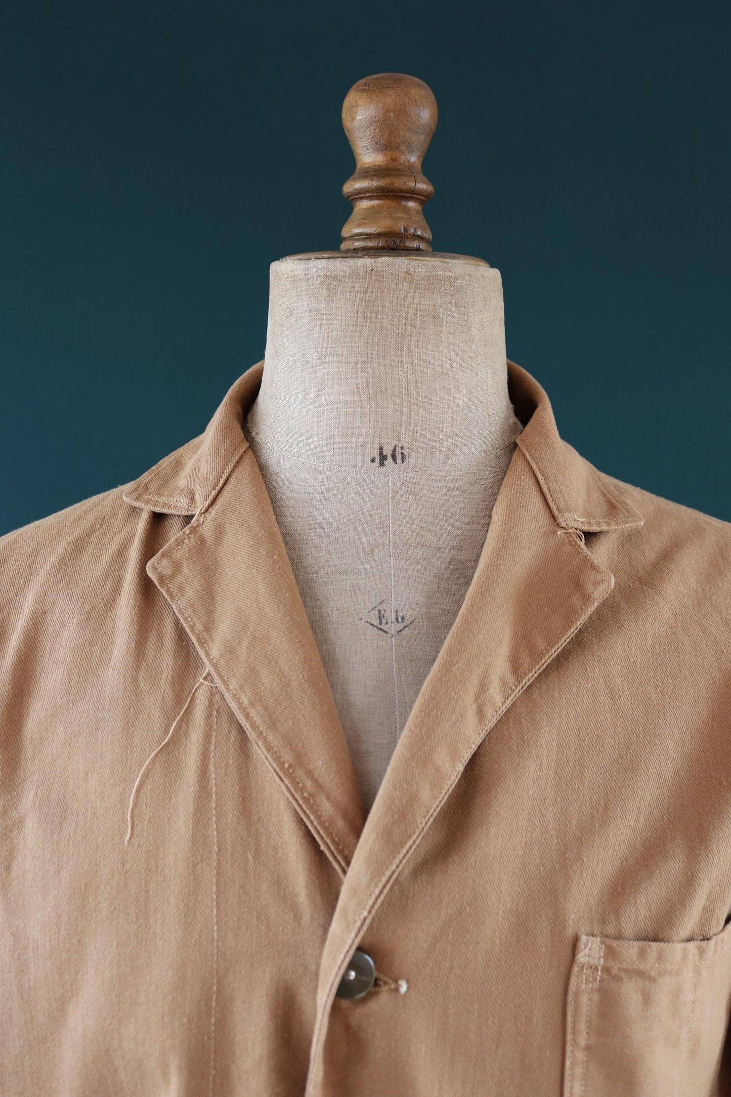 Vintage 1950s British workwear overalls - long brown cotton twill chore jacket - factory chore coat - 46” chest