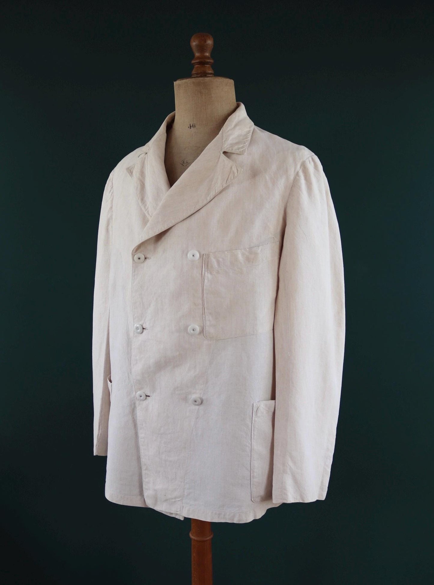 Vintage 1930s French linen suit - jacket and trousers - double breasted - buckle back pants - riviera - 38” x 28” - 44” chest