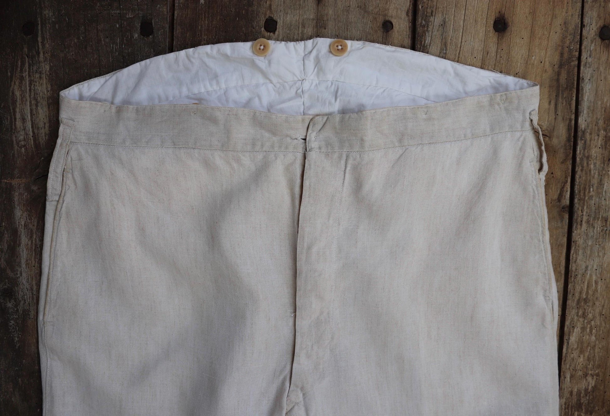Vintage 1930s French linen suit - jacket and trousers - double breasted - buckle back pants - riviera - 38” x 28” - 44” chest
