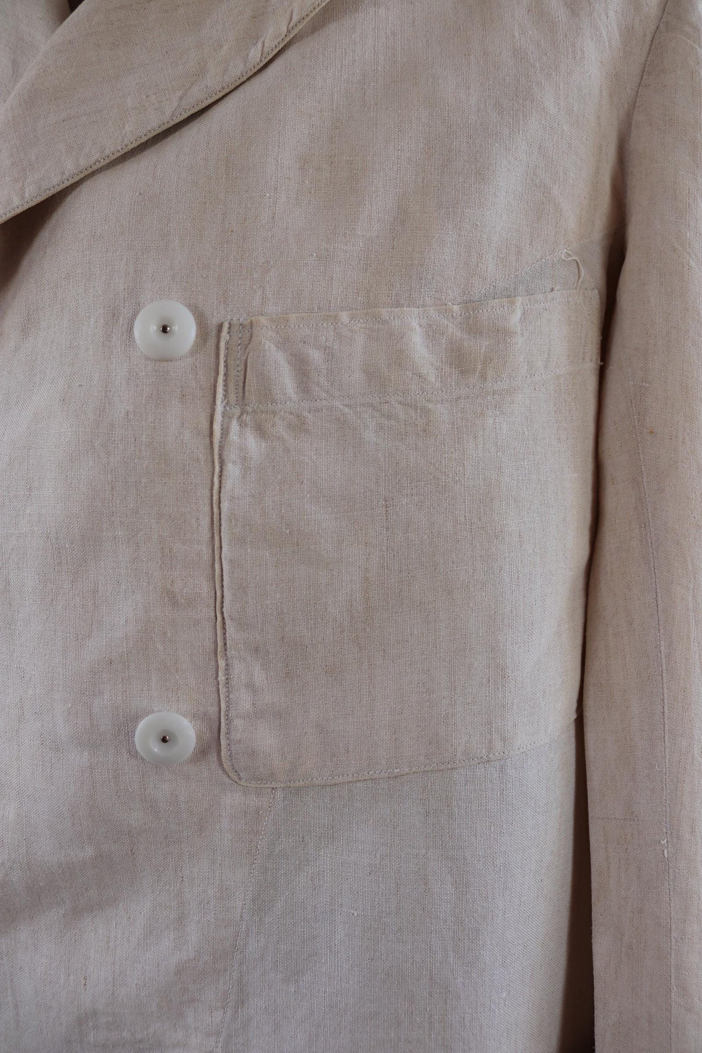 Vintage 1930s French linen suit - jacket and trousers - double breasted - buckle back pants - riviera - 38” x 28” - 44” chest