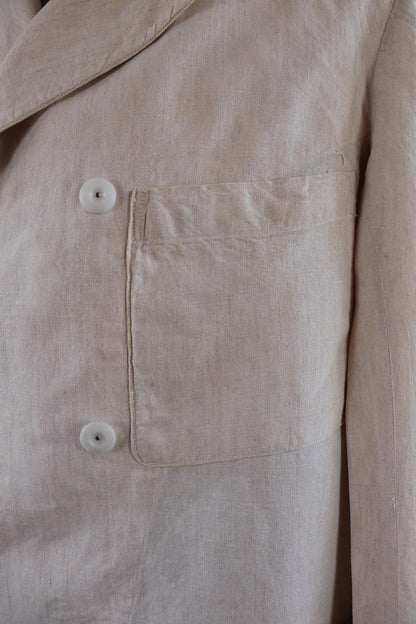 Vintage 1930s French linen suit - jacket and trousers - double breasted - buckle back pants - riviera - 38” x 28” - 44” chest
