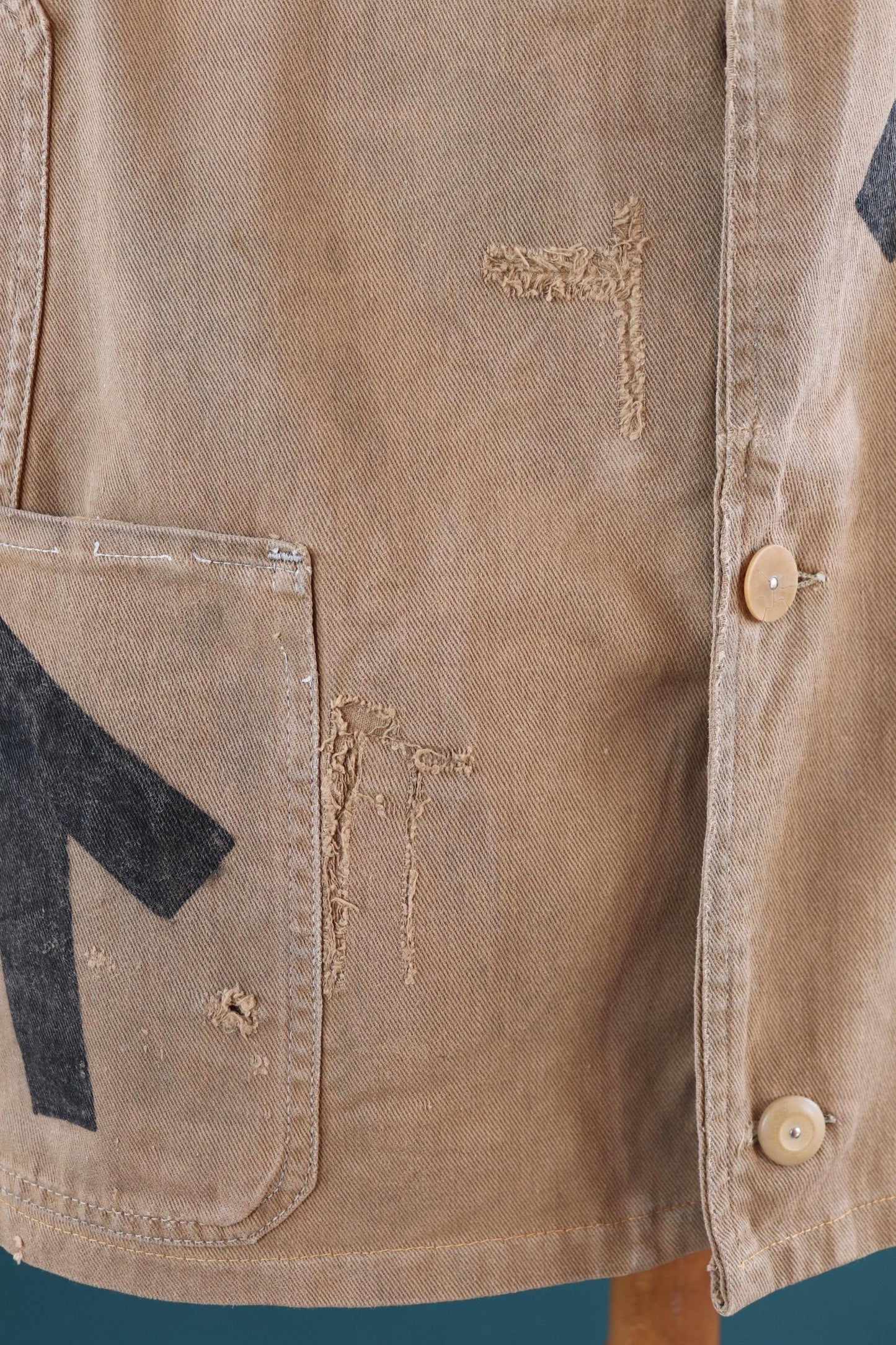 Vintage 1940s British workwear jacket - prison arrows - brown cotton twill - factory coat - shop overalls - 48” chest