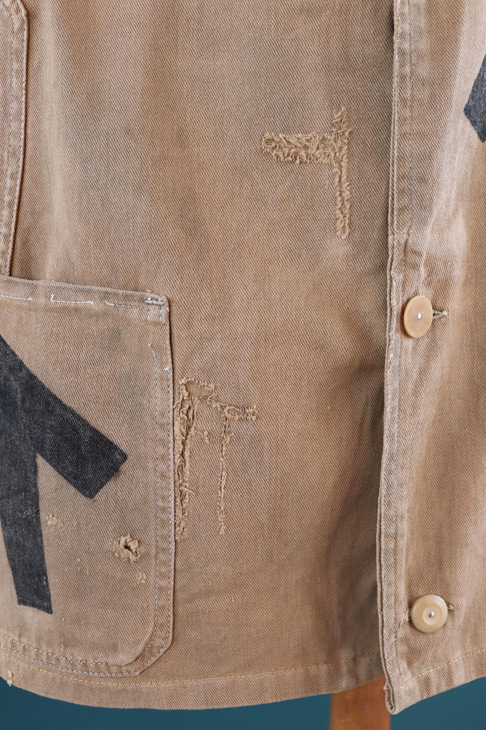 Vintage 1940s British workwear jacket - prison arrows - brown cotton twill - factory coat - shop overalls - 48” chest