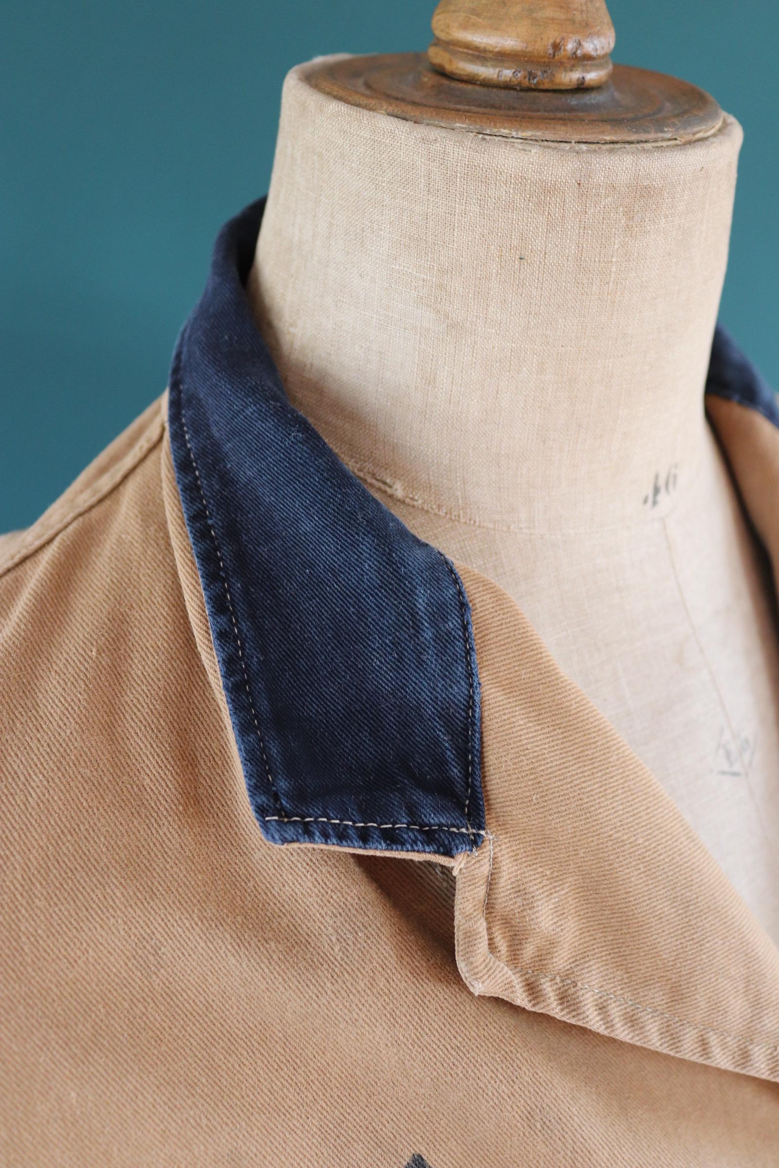 Vintage 1940s British workwear jacket - prison arrows - brown cotton twill - factory coat - shop overalls - 48” chest