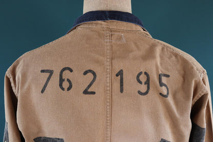 Vintage 1940s British workwear jacket - prison arrows - brown cotton twill - factory coat - shop overalls - 48” chest
