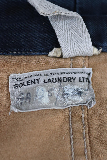 Vintage 1940s British workwear jacket - prison arrows - brown cotton twill - factory coat - shop overalls - 48” chest