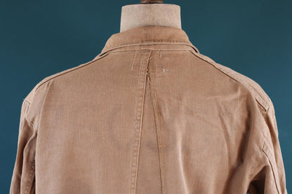 Vintage 1940s British workwear jacket - prison arrows - brown cotton twill - factory coat - shop overalls - 50” chest