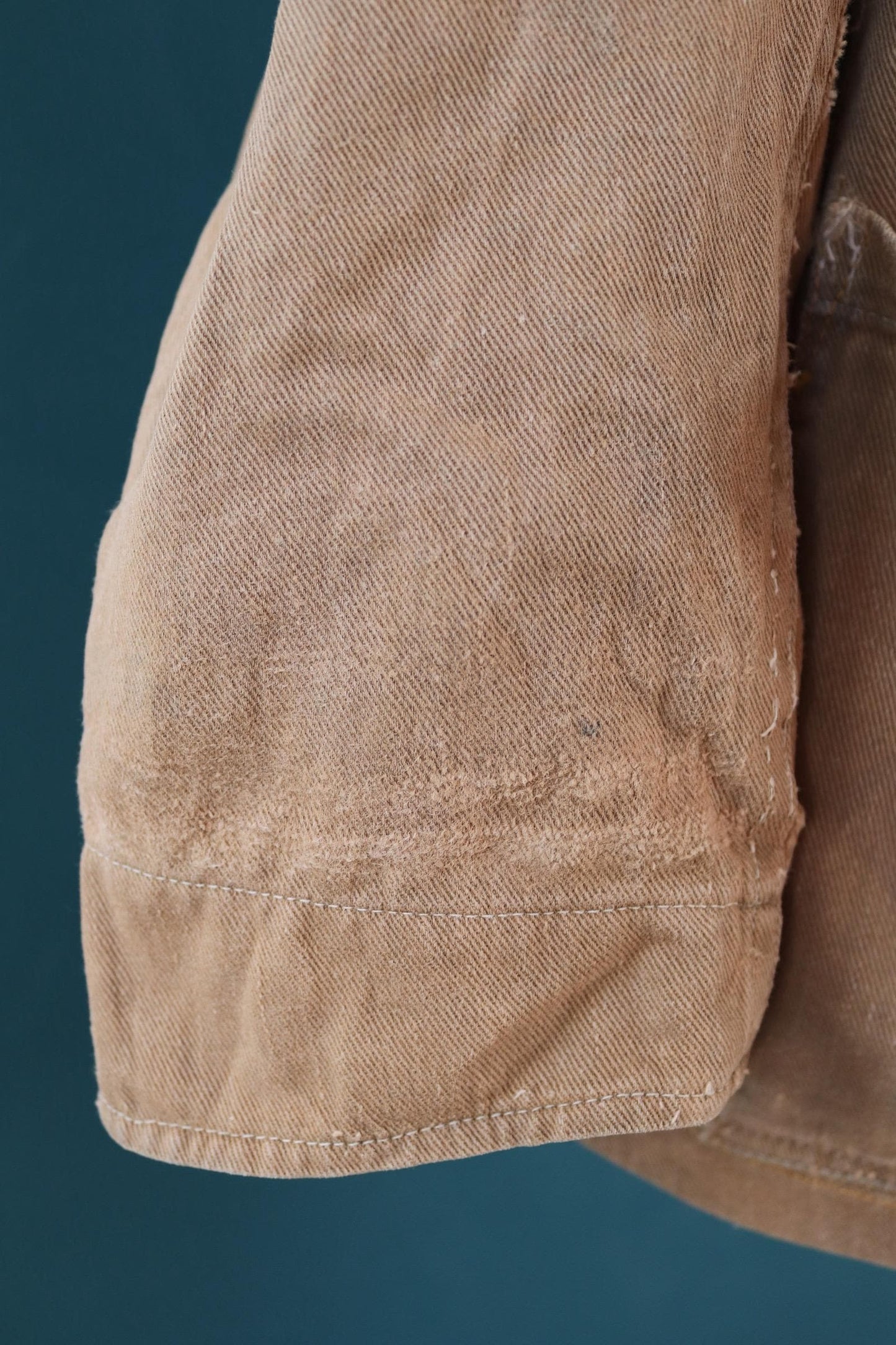Vintage 1940s British workwear jacket - prison arrows - brown cotton twill - factory coat - shop overalls - 50” chest
