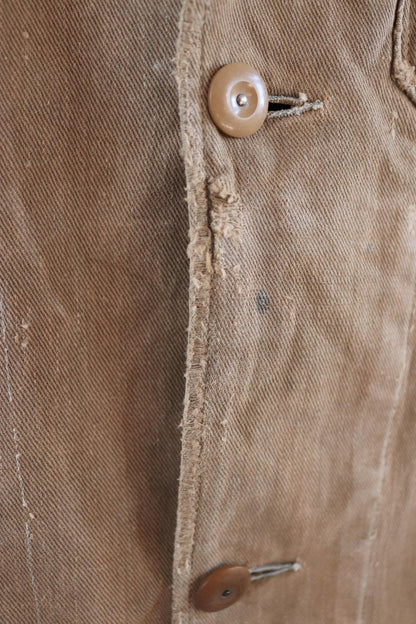 Vintage 1940s British workwear jacket - prison arrows - brown cotton twill - factory coat - shop overalls - 50” chest