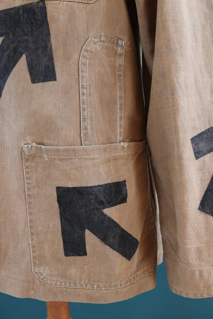 Vintage 1940s British workwear jacket - prison arrows - brown cotton twill - factory coat - shop overalls - 43” chest