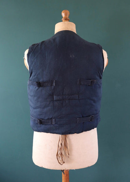 Antique 1900s kapok life jacket - vintage buoyancy aid - Miranda life vest - Peter Robinson Ltd - natural indigo - 40” chest
