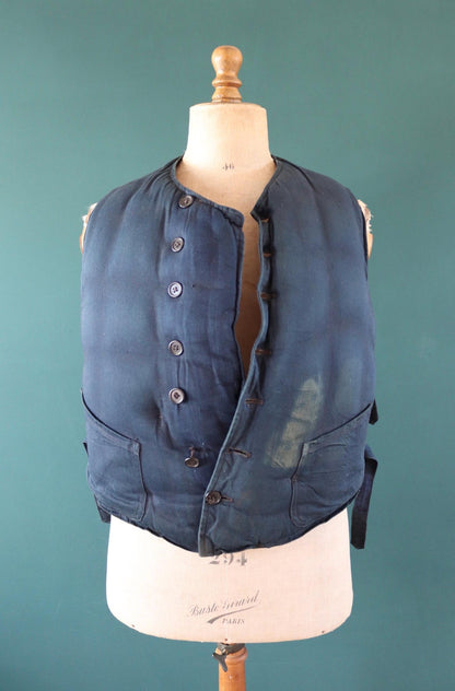 Antique 1900s kapok life jacket - vintage buoyancy aid - Miranda life vest - Peter Robinson Ltd - natural indigo - 40” chest