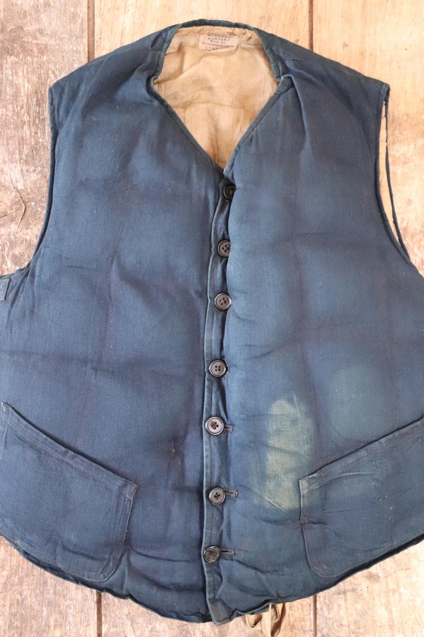 Antique 1900s kapok life jacket - vintage buoyancy aid - Miranda life vest - Peter Robinson Ltd - natural indigo - 40” chest