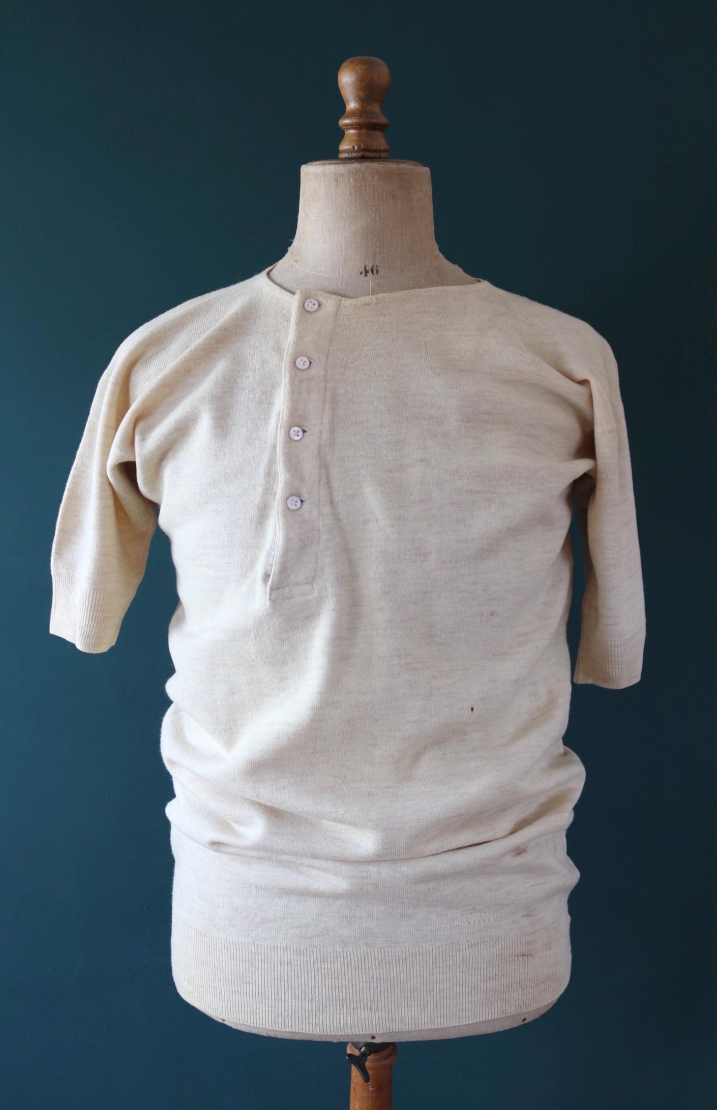 Vintage 1940s Harrods wool undershirt - WW2 clothing - Henley top - thermal layer - 40" chest