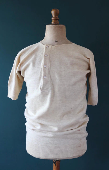 Vintage 1940s Harrods wool undershirt - WW2 clothing - Henley top - thermal layer - 40" chest