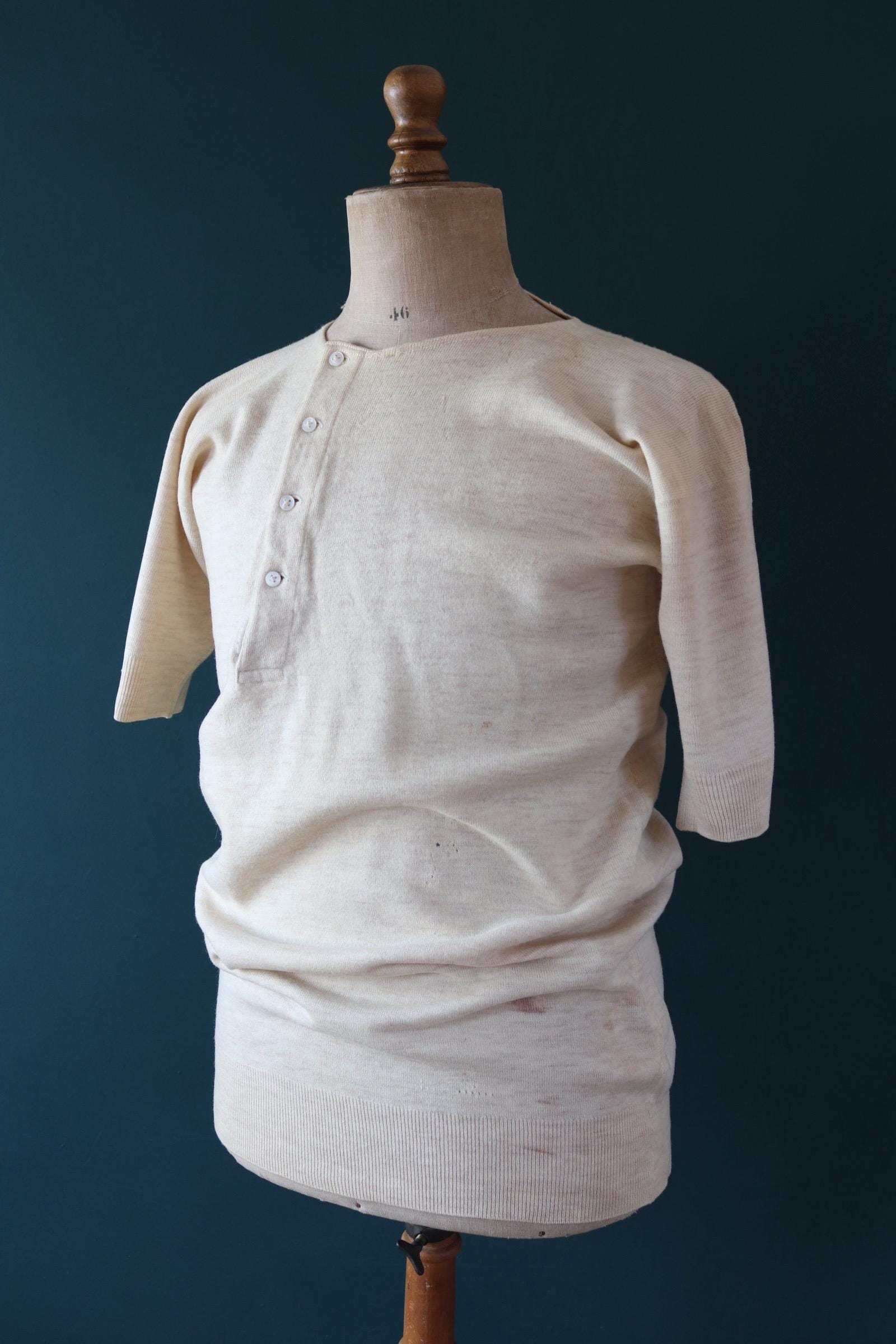Vintage 1940s Harrods wool undershirt - WW2 clothing - Henley top - thermal layer - 40" chest