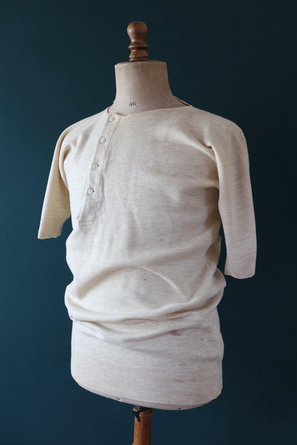 Vintage 1940s Harrods wool undershirt - WW2 clothing - Henley top - thermal layer - 40" chest