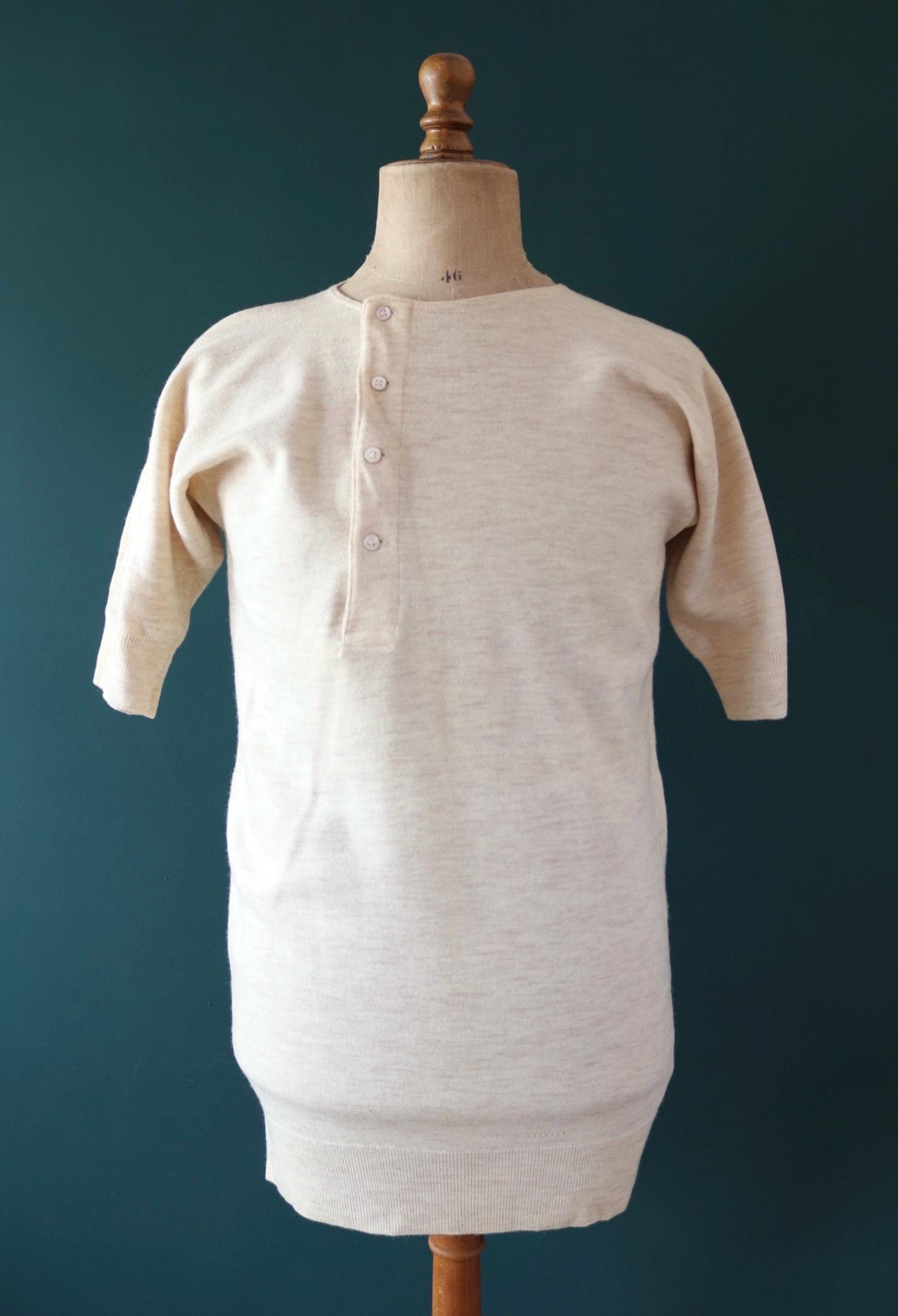 Vintage 1940s Harrods wool undershirt - WW2 clothing - Henley top - thermal layer - 40" chest