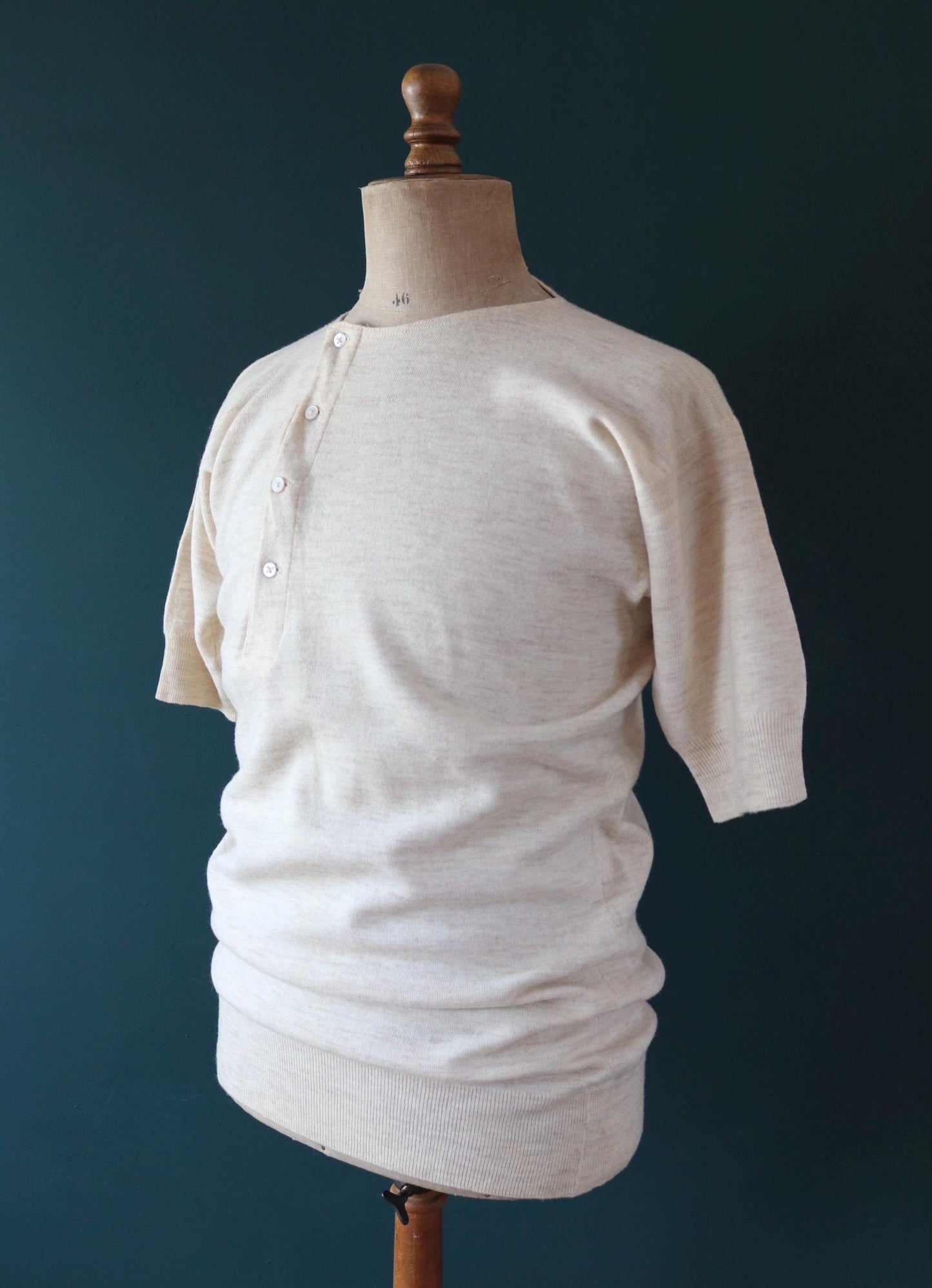 Vintage 1940s Harrods wool undershirt - WW2 clothing - Henley top - thermal layer - 40" chest