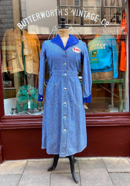 Vintage 1940s deadstock womens forecourt overall dress - Beacon British workwear - rare petrolania - Esso patch - 38” chest
