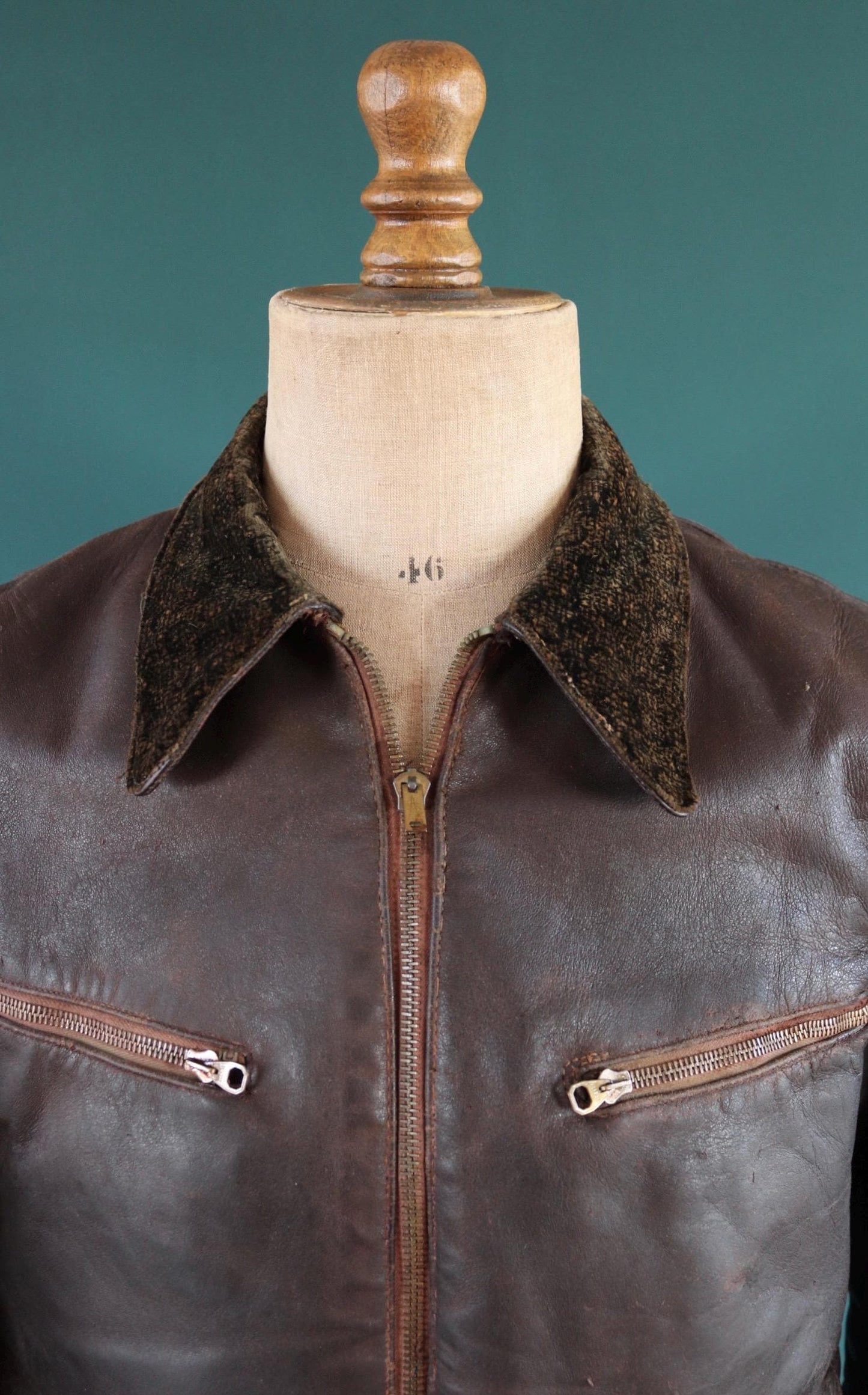 Vintage 1930s French brown leather cyclist jacket - WW2 Resistance - 43” chest