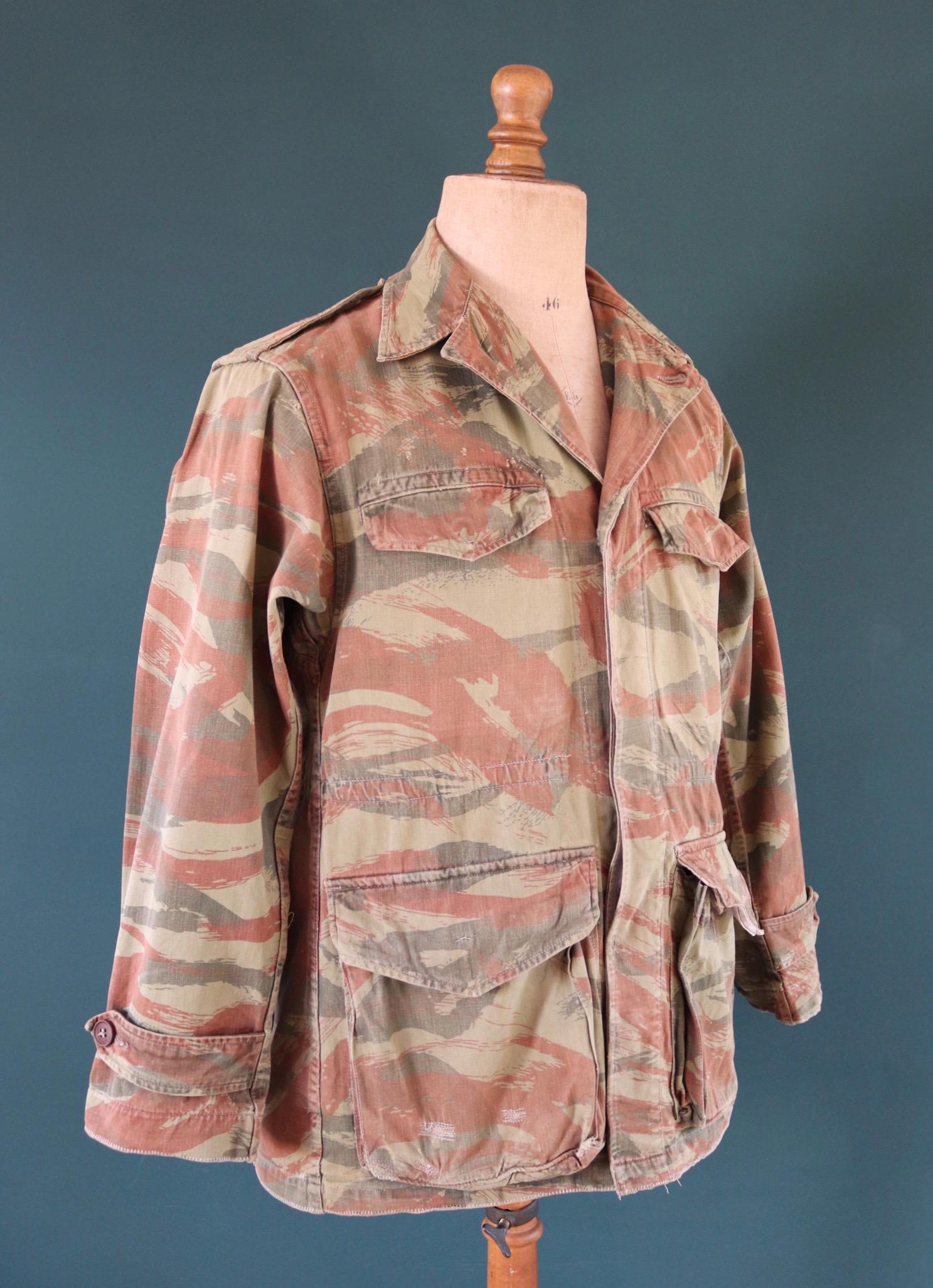 Vintage 1960s French lizard camo M47 TAP jacket - herringbone cotton - military workwear - 41" chest