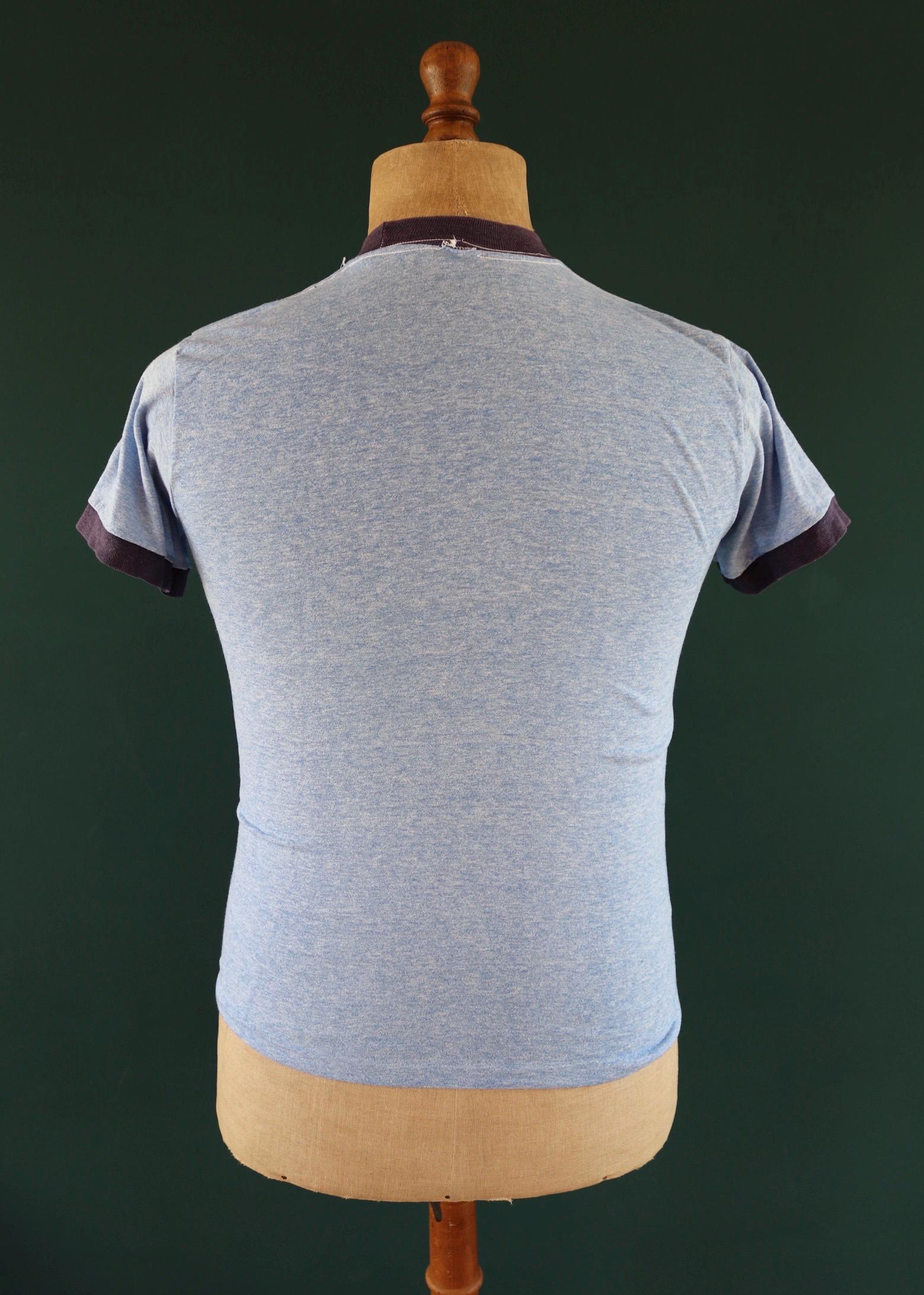 Vintage 1970s t shirt - blue marl - single stitch tee - 34” chest - ringer sportswear