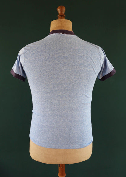 Vintage 1970s t shirt - blue marl - single stitch tee - 34” chest - ringer sportswear