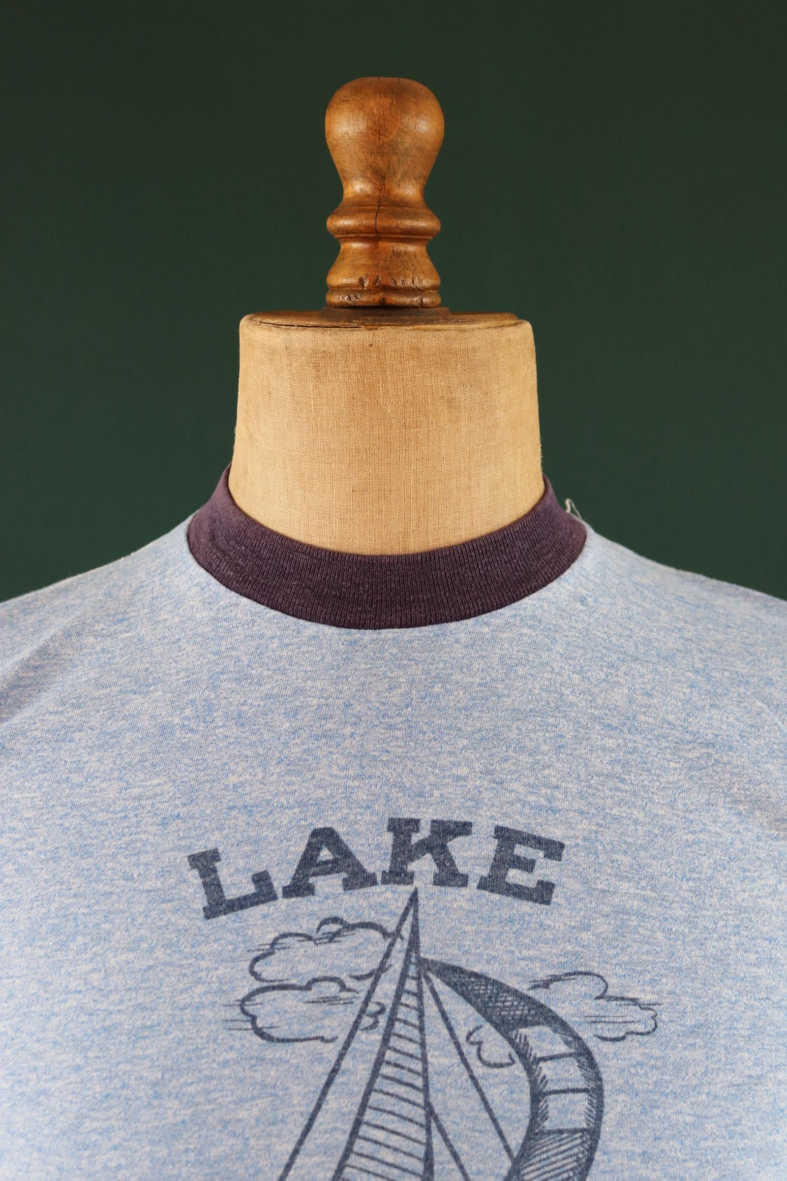Vintage 1970s t shirt - blue marl - single stitch tee - 34” chest - ringer sportswear