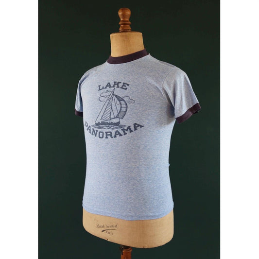 Vintage 1970s t shirt - blue marl - single stitch tee - 34” chest - ringer sportswear
