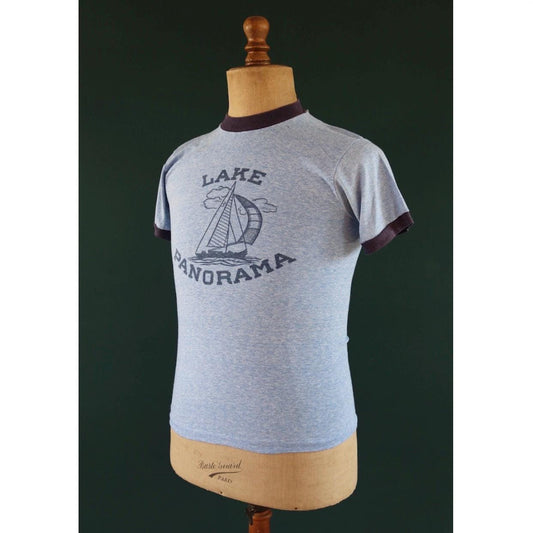 Vintage 1970s t shirt - blue marl - single stitch tee - 34” chest - ringer sportswear