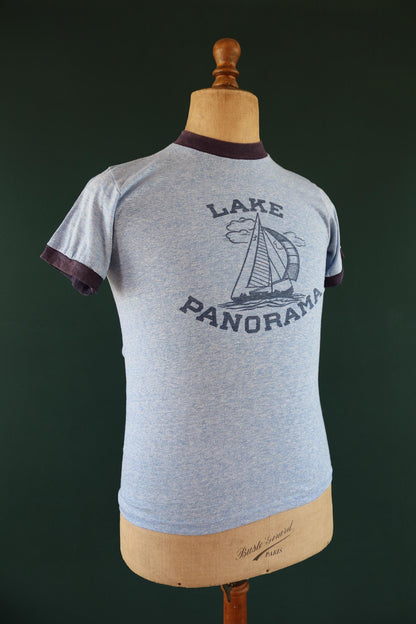 Vintage 1970s t shirt - blue marl - single stitch tee - 34” chest - ringer sportswear