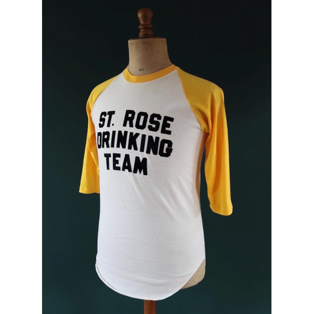 Vintage 1970s drinking team t shirt - single stitch - flock letter print - 38” chest