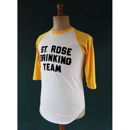 Vintage 1970s drinking team t shirt - single stitch - flock letter print - 38” chest