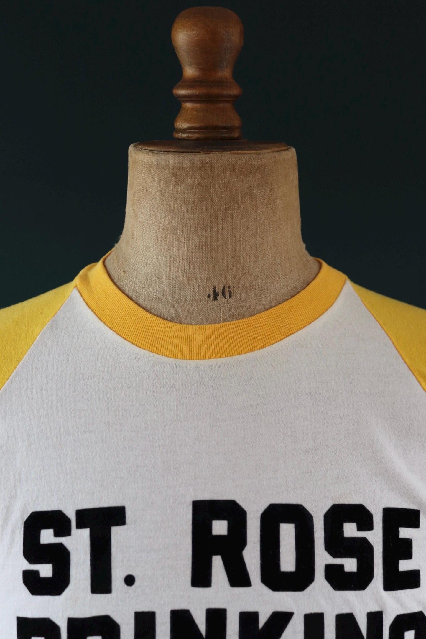 Vintage 1970s drinking team t shirt - single stitch - flock letter print - 38” chest