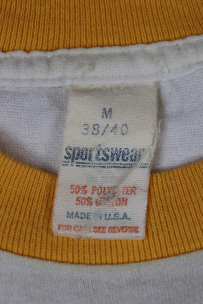 Vintage 1970s drinking team t shirt - single stitch - flock letter print - 38” chest